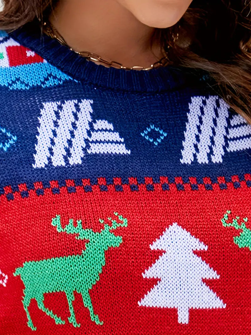 Women’s Festive Knit Christmas Sweater - Soft Wool Blend, Holiday Design, Machine Washable