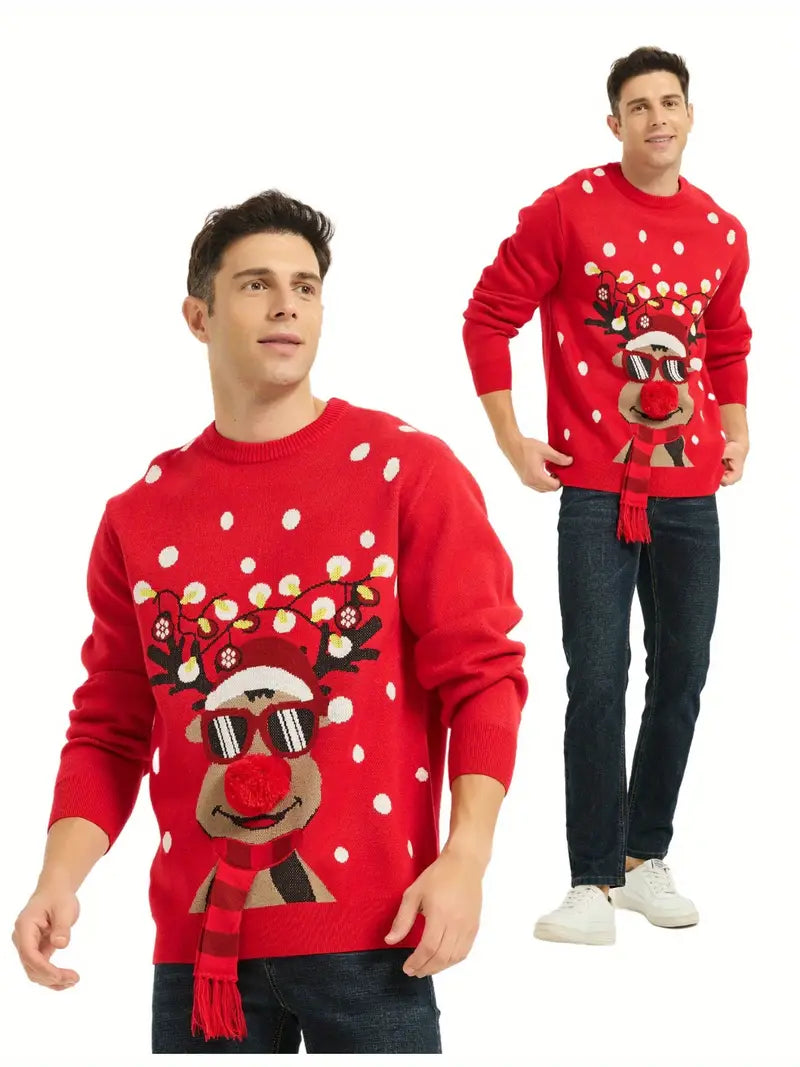 Men Classic Ugly Christmas Sweater - Soft Wool Blend, Festive & Comfortable, Machine Washable