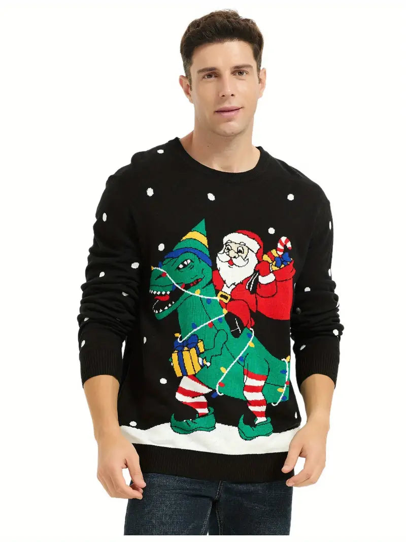 Men Cozy Ugly Christmas Sweater - Premium Wool Knit, Festive Design, Machine Washable