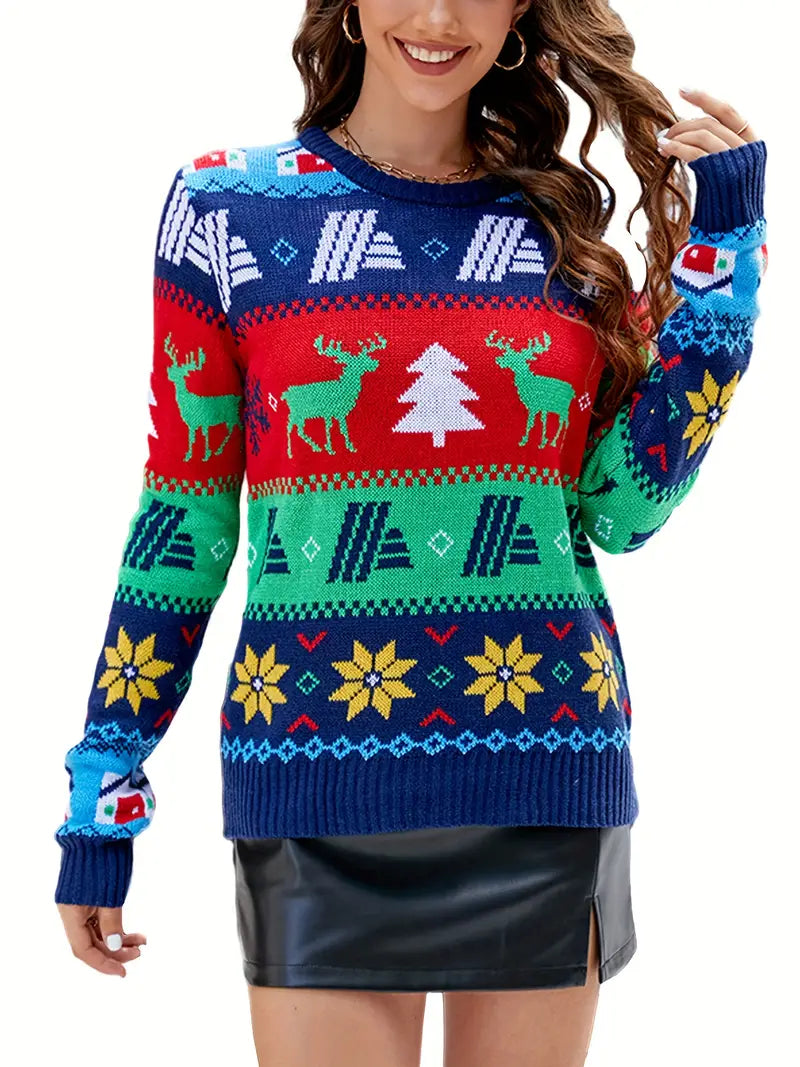 Women’s Festive Knit Christmas Sweater - Soft Wool Blend, Holiday Design, Machine Washable