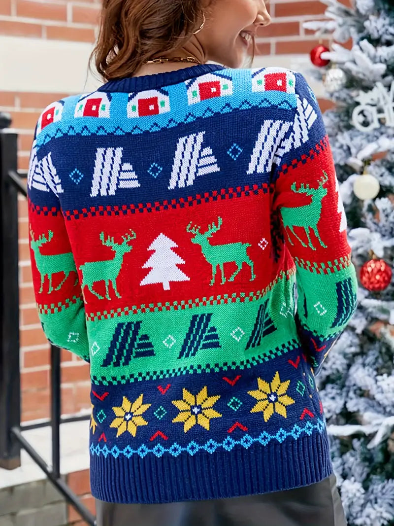 Women’s Festive Knit Christmas Sweater - Soft Wool Blend, Holiday Design, Machine Washable